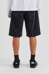 Raw Edge Applique Motif Jort - Washed Black