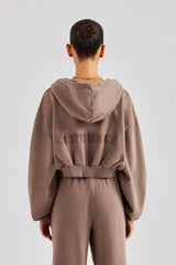 Cernucci Cropped Zip Through Hoodie - Taupe