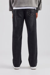 Relaxed Rhinestone Pocket Detail Jeans  - True Black