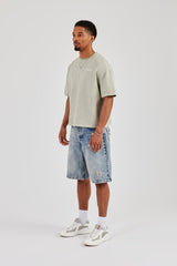 Paint Splatter Denim Bermuda Jorts - Antique Wash