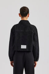 Stud Cropped Denim Jacket - Washed Black