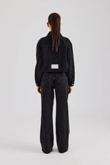 Stud Cropped Denim Jacket & Flare Jean - Washed Black