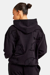 Womens Distressed Applique Tracksuit - Black