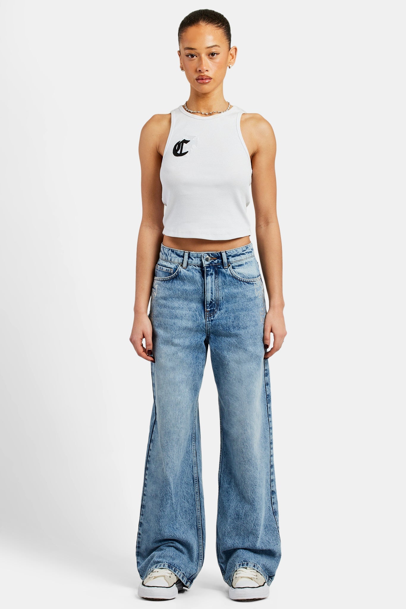 Ribbed Applique Vest - White