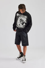 Raw Edge Applique Denim Bermuda Short - Black