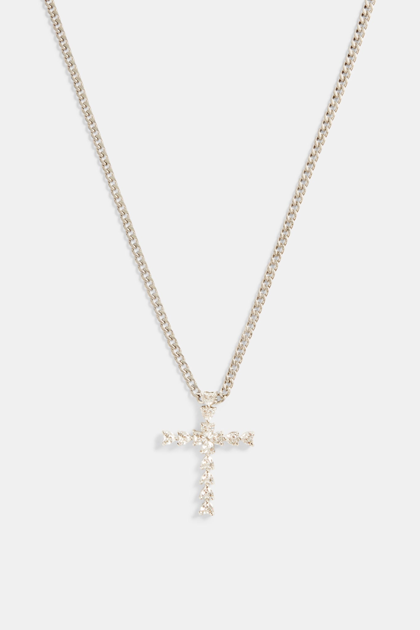 3mm Cuban Chain with Iced Clear CZ Cross Necklace