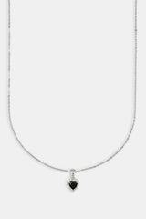 Black Heart Bezel Necklace - White - 10mm