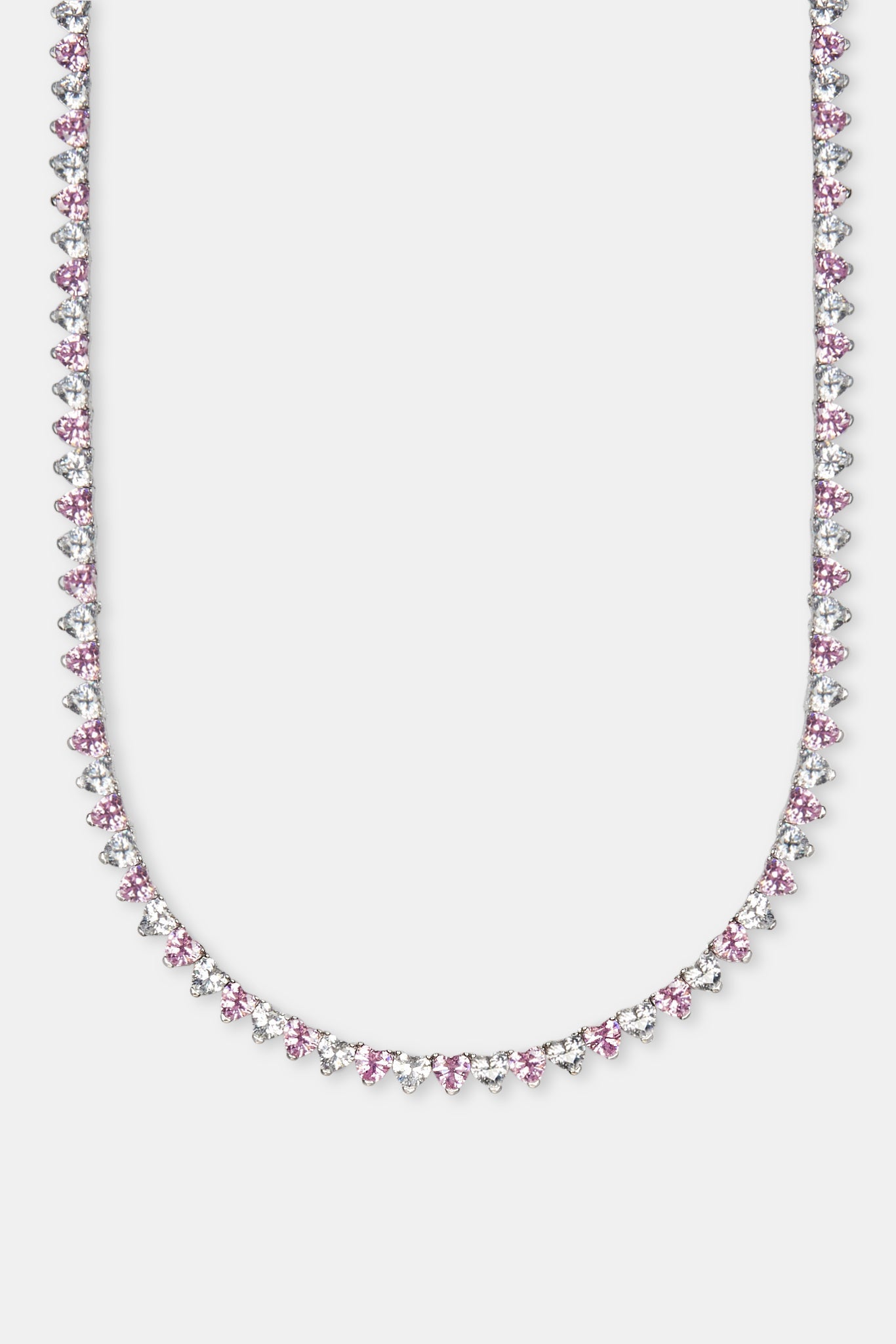 Pink & Clear Heart Tennis Chain - White - 5mm