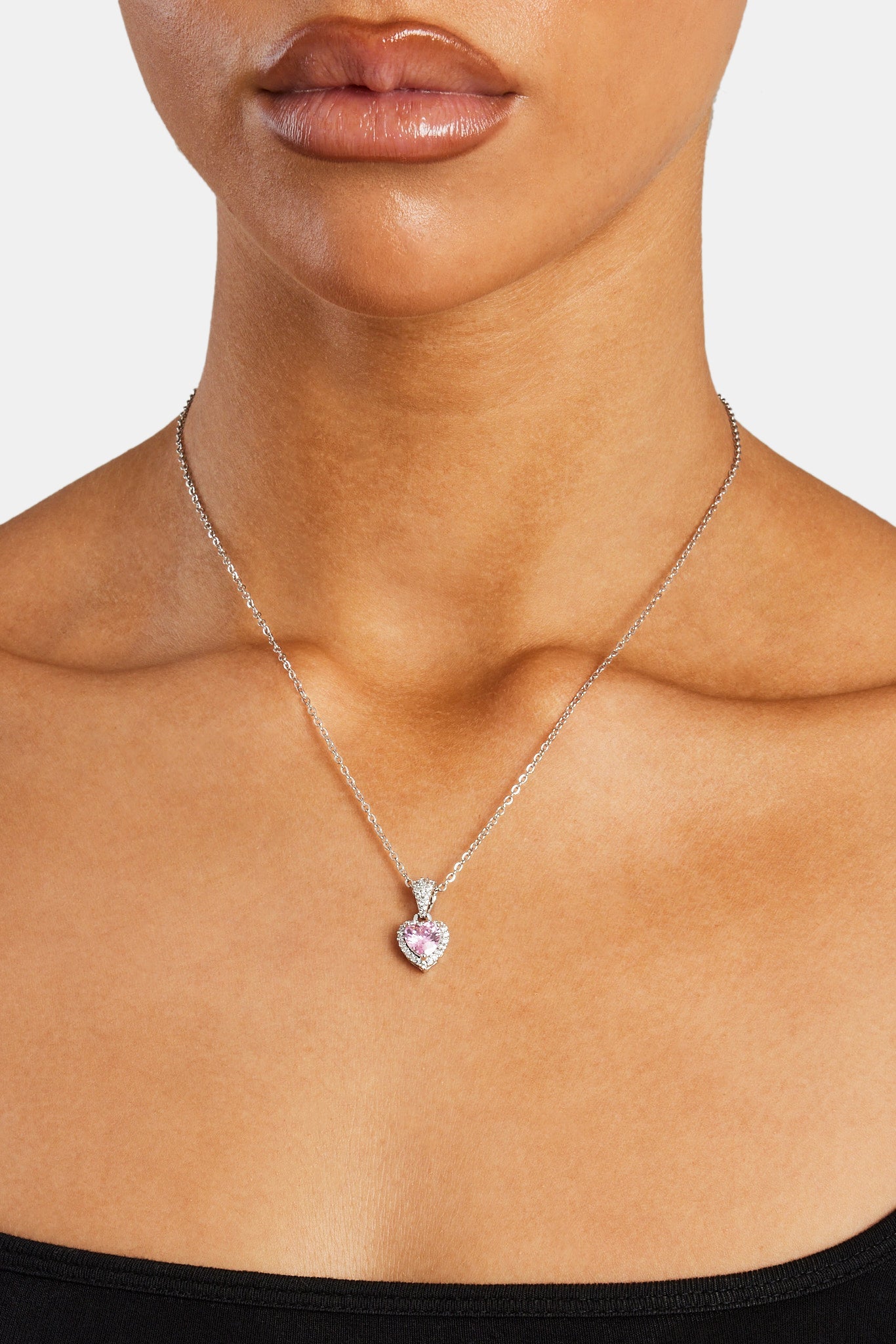 Pink Heart Bezel Necklace - White - 10mm