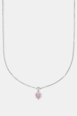 Pink Heart Bezel Necklace - White - 10mm
