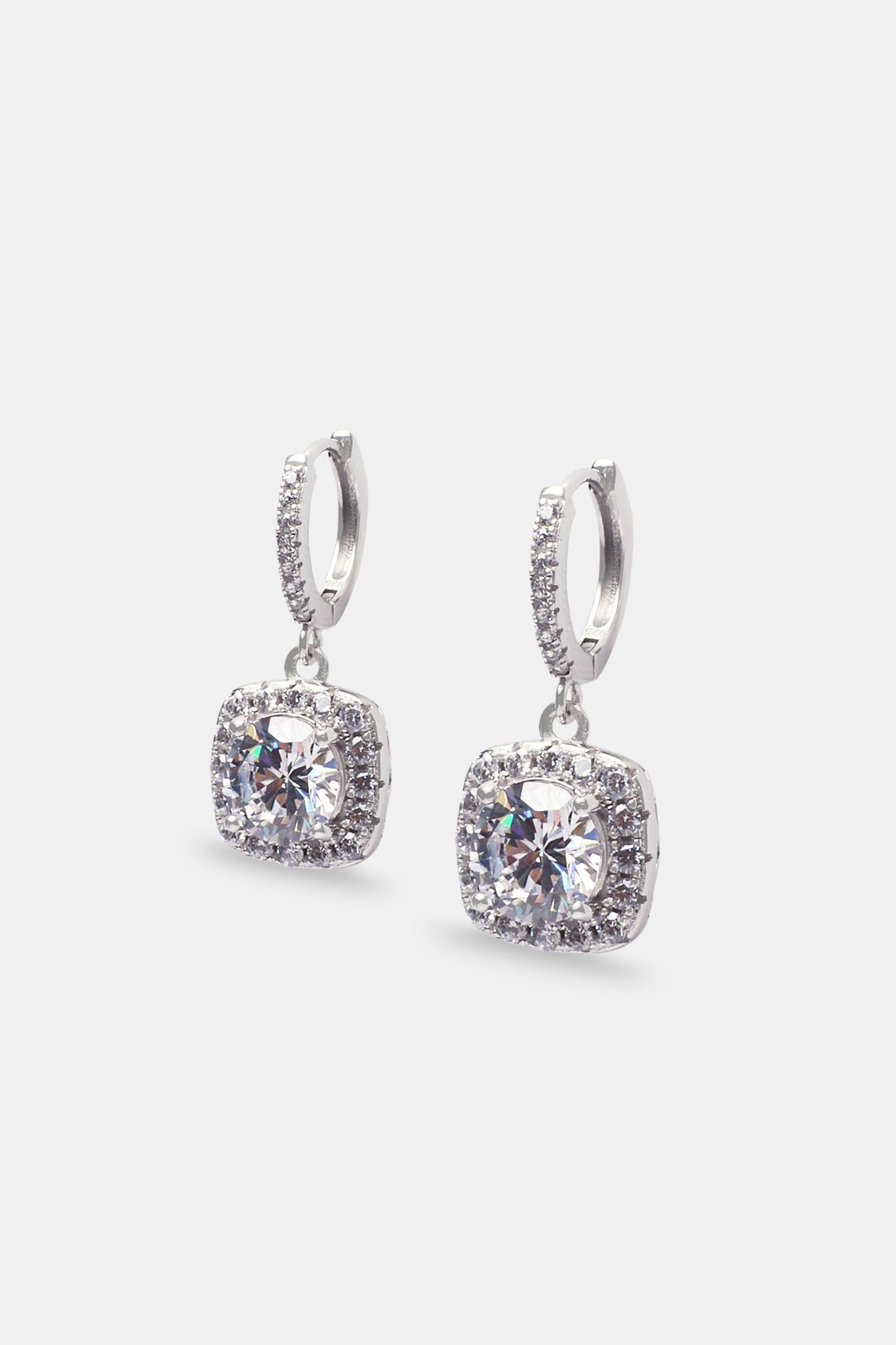 Square Drop Earrings - White - 25mm