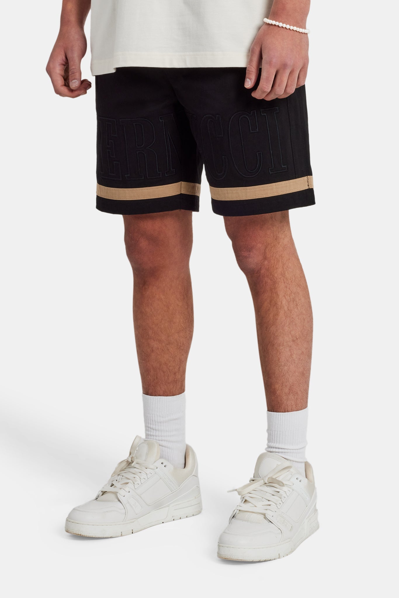 Text Panelled Shorts - Taupe