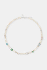 Freshwater Pearl Iced Mixed Motif Necklace - 6mm