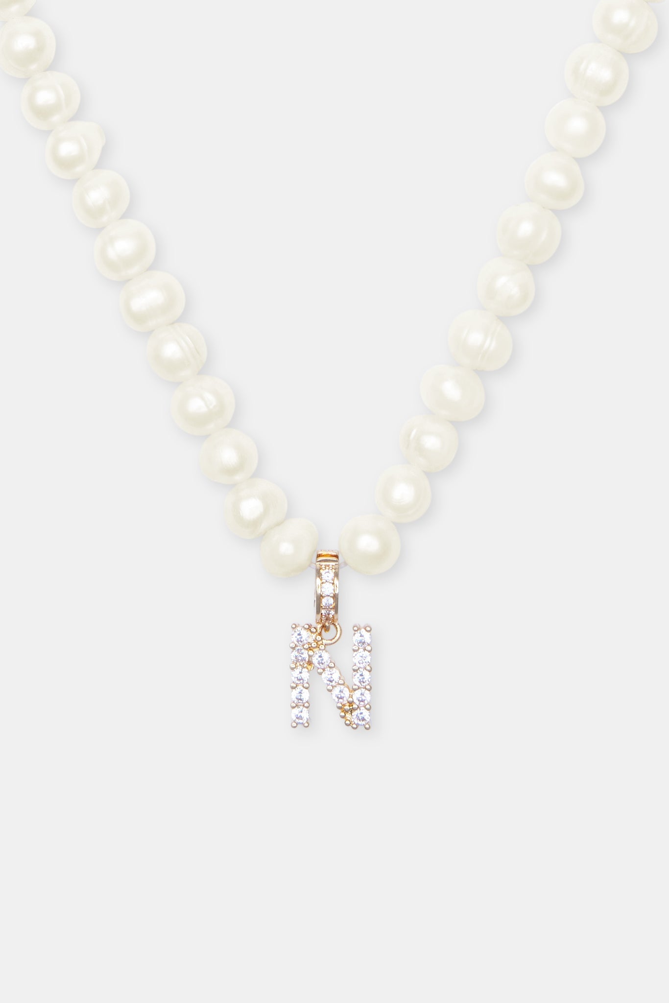 Iced Initial Clip On Pendant + 6mm Pearl Chain