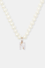 Iced Initial Clip On Pendant + 6mm Pearl Chain