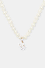 Iced Initial Clip On Pendant + 6mm Pearl Chain