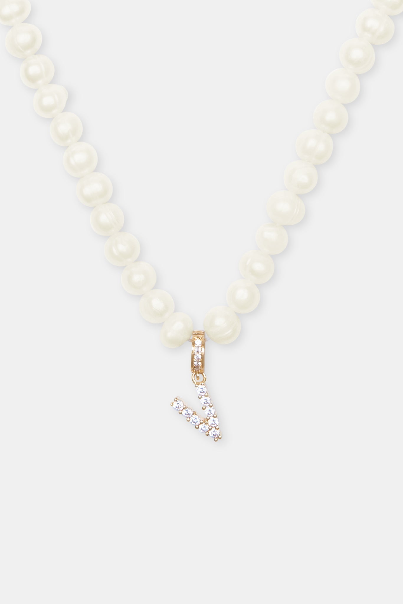 Iced Initial Clip On Pendant + 6mm Pearl Chain