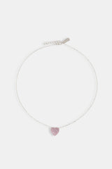 Iced Pink  Heart Necklace - 12mm