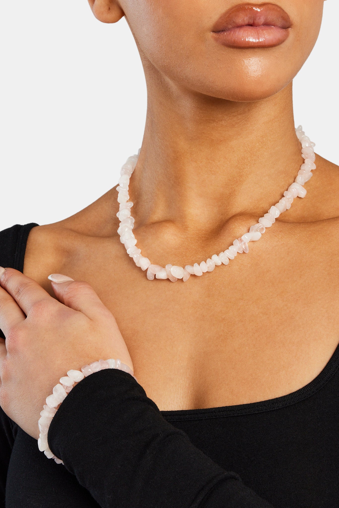 Rose Quartz Shard Bead Bracelet - White - 6mm