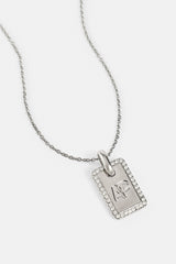 Iced Edge Initial Tag Necklace - White - 15mm