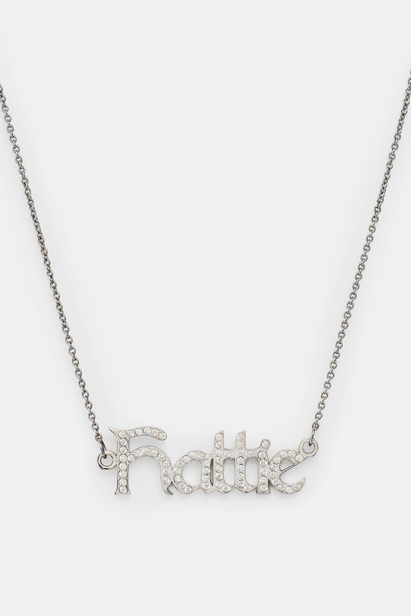 Iced Gothic Font Name Necklace - White - 10mm