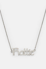 Iced Gothic Font Name Necklace - White - 10mm