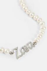 Iced Name Freshwater Pearl Necklace - White - 10mm
