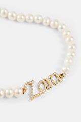Iced Name Freshwater Pearl Necklace - Gold - 10mm