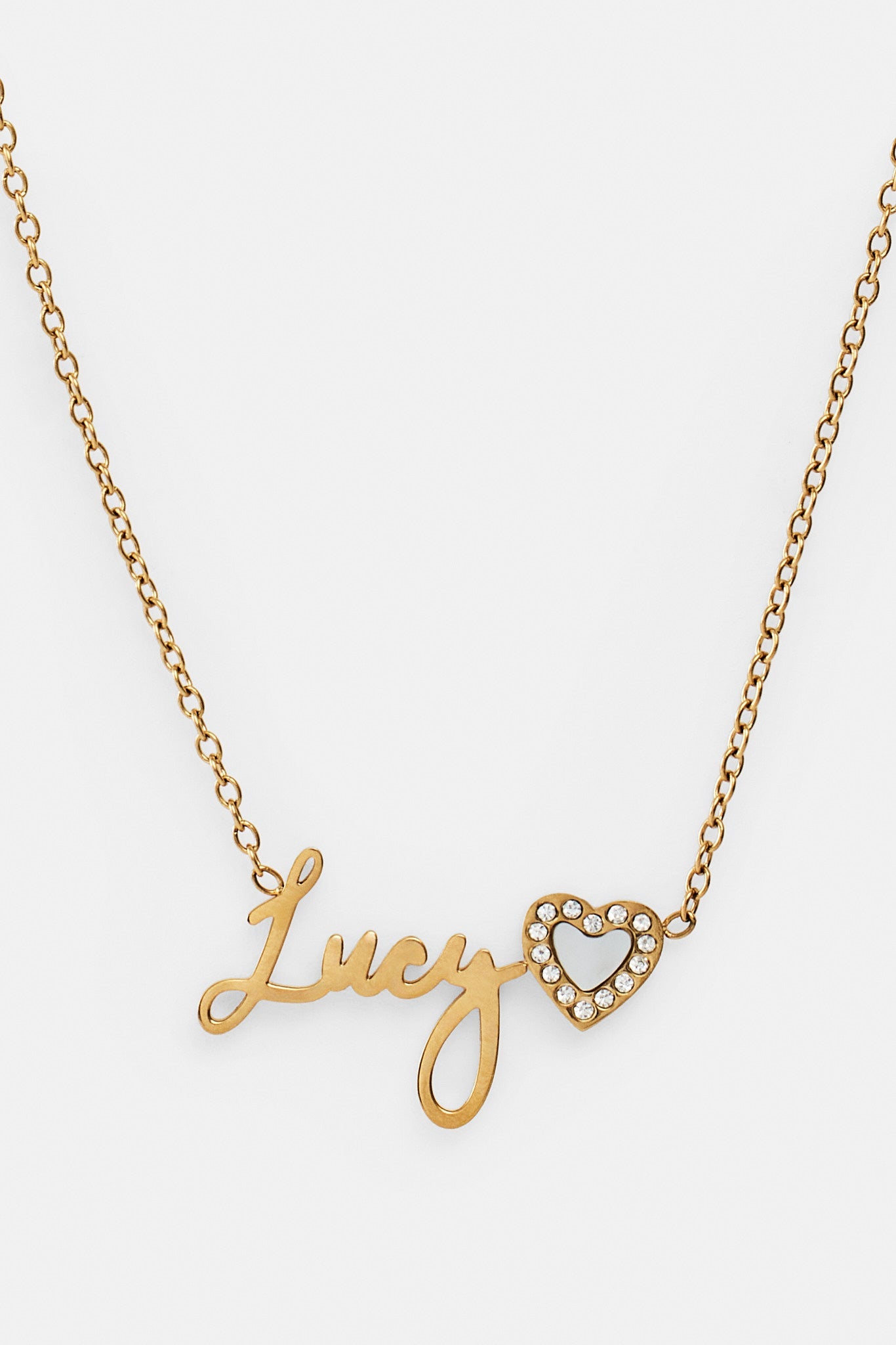Mother Of Pearl Heart Name Necklace - Gold