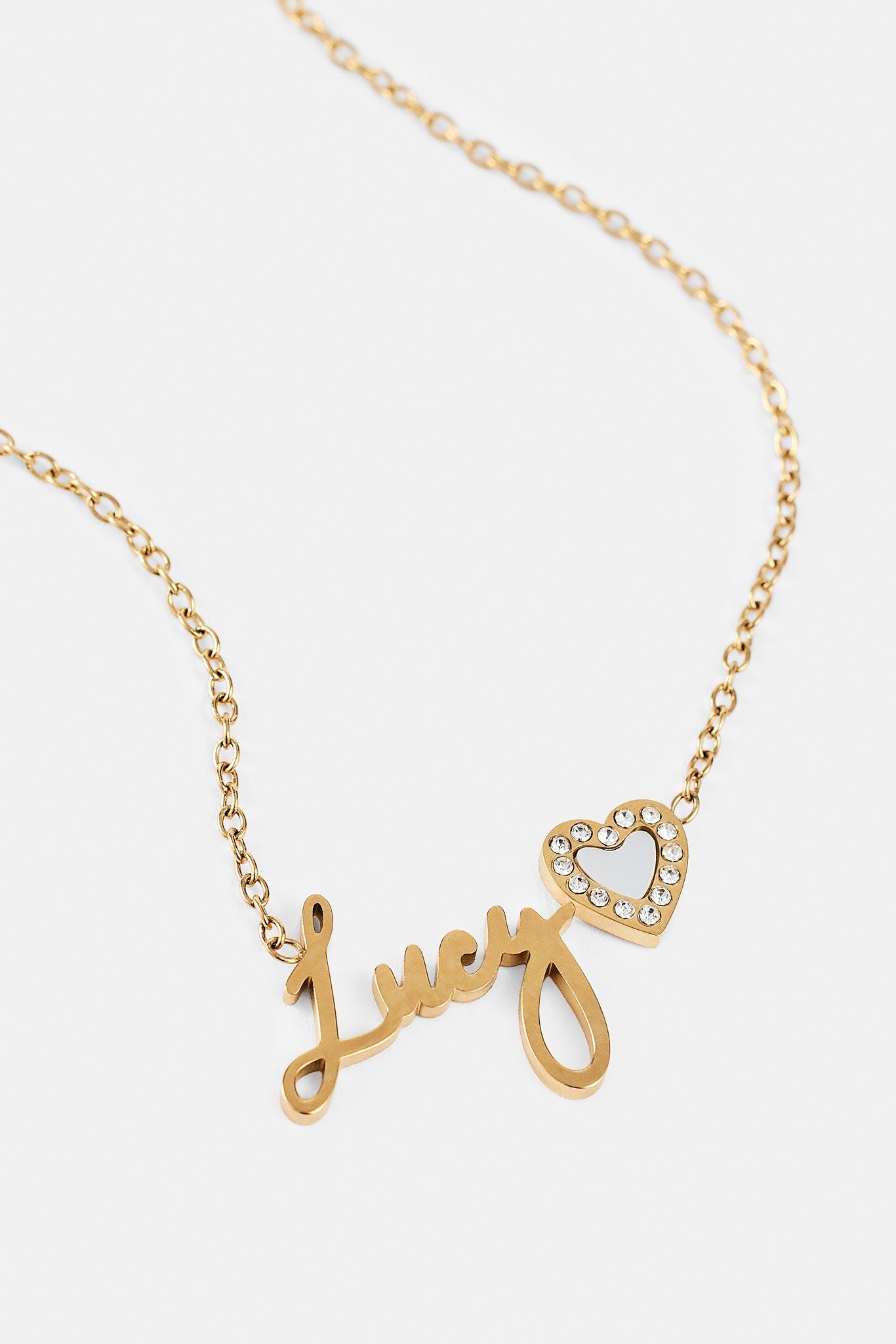 Mother Of Pearl Heart Name Necklace - Gold