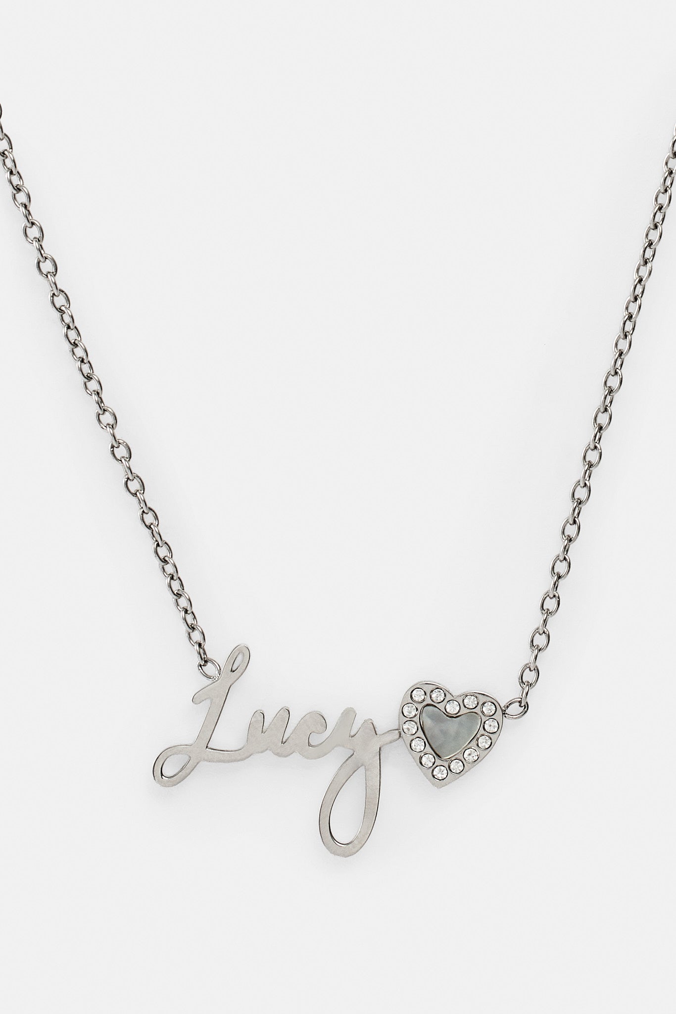 Mother Of Pearl Heart Name Necklace - White