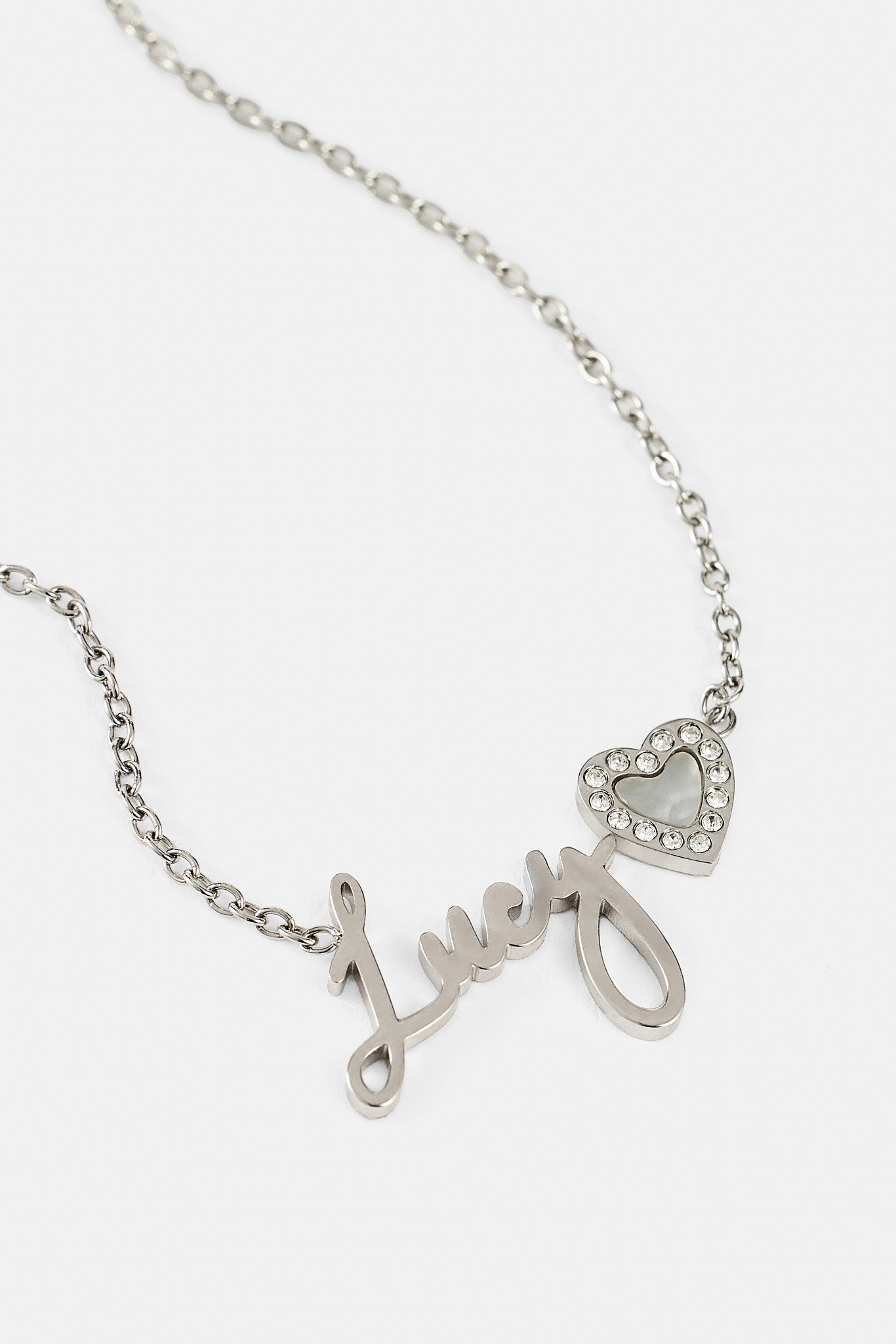 Mother Of Pearl Heart Name Necklace - White