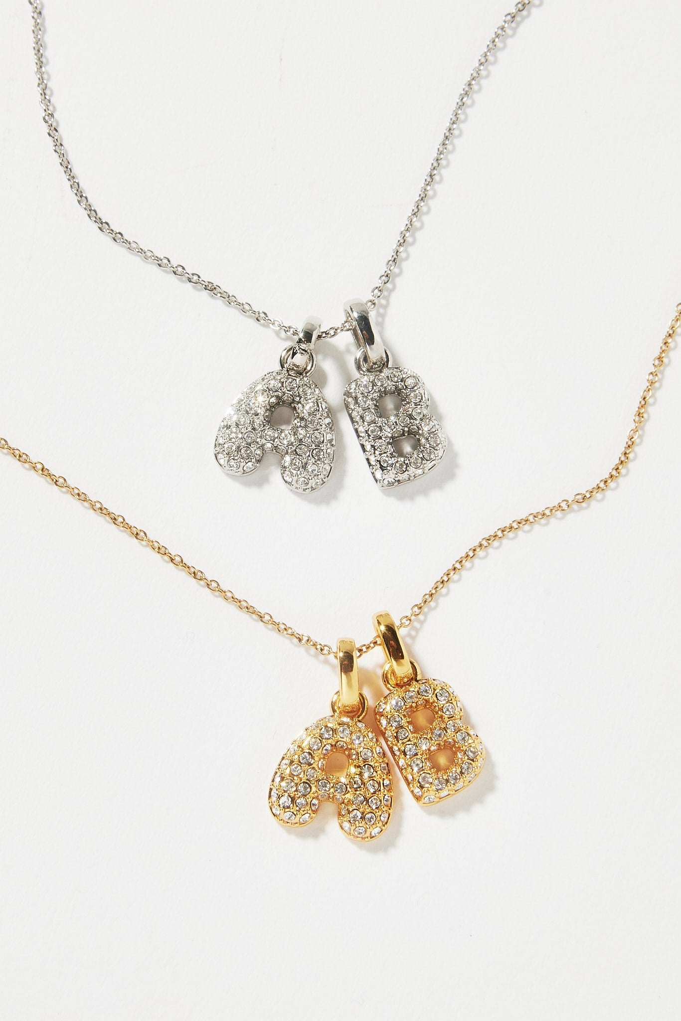 Iced Bubble Double Initial Necklace - Gold - 10mm
