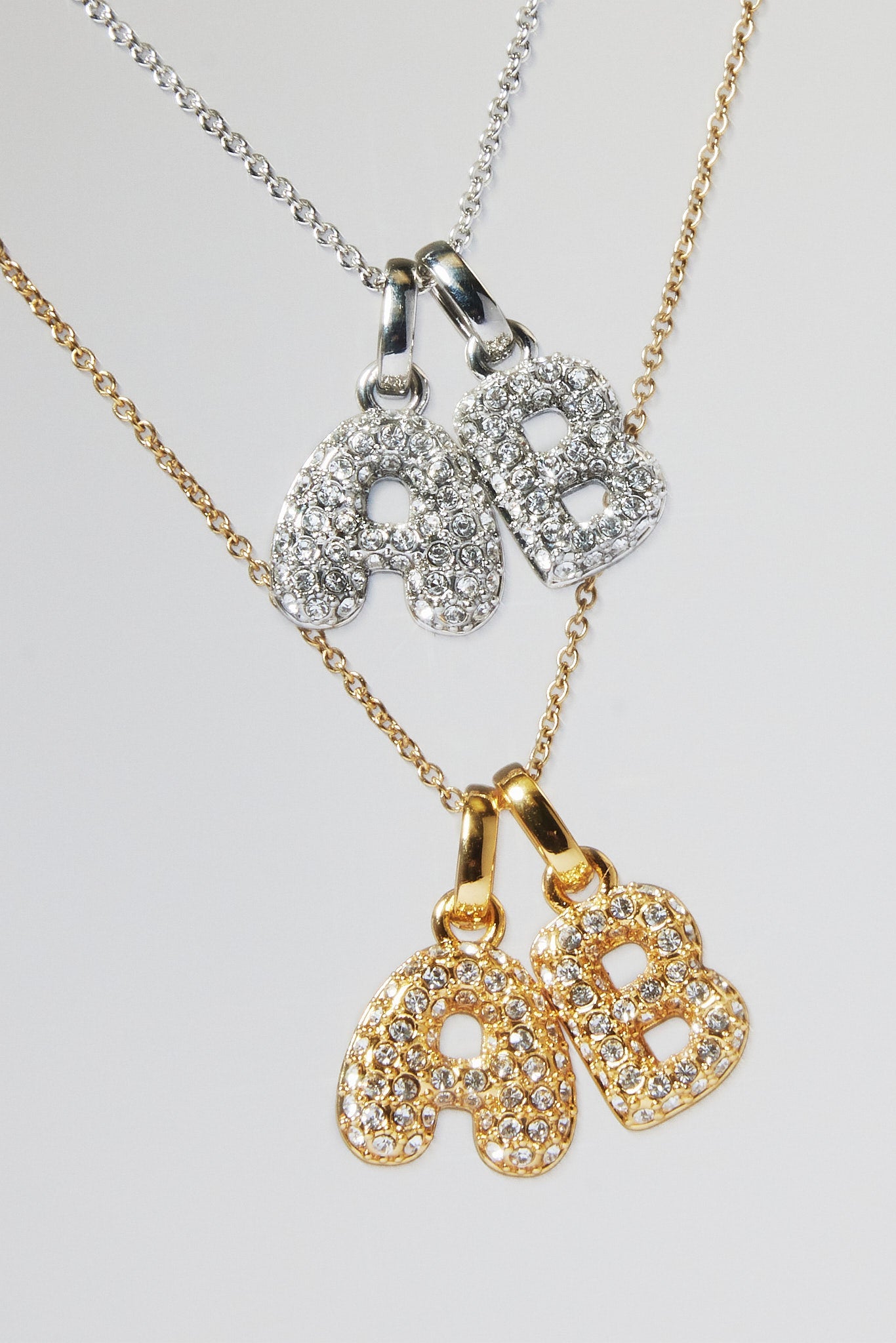 Iced Bubble Double Initial Necklace - White - 10mm