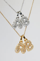 Iced Bubble Double Initial Necklace - White - 10mm