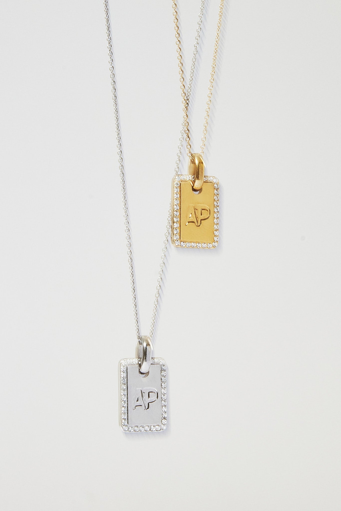 Iced Edge Initial Tag Necklace - White - 15mm