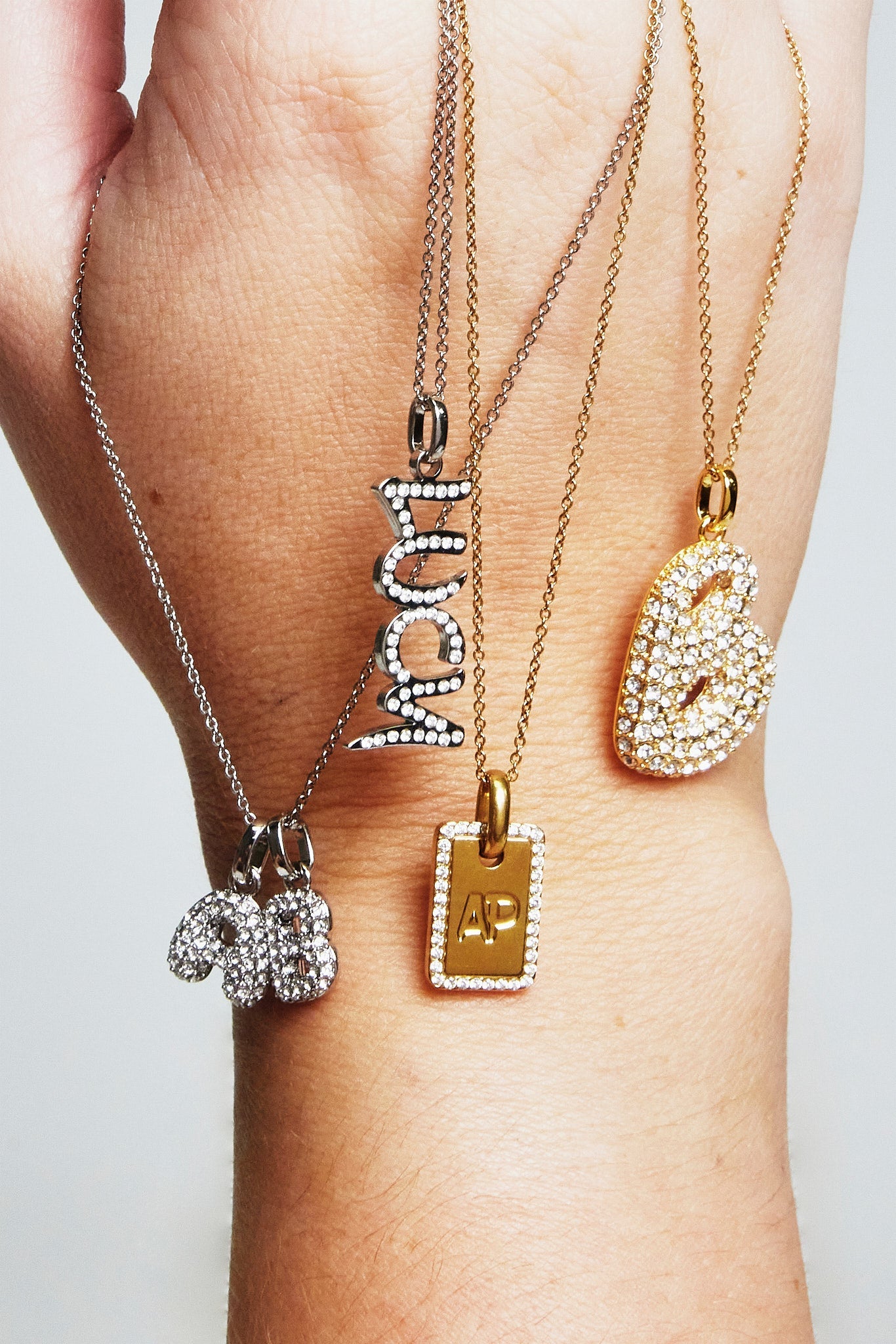 Iced Drop Name Necklace - White - 10mm