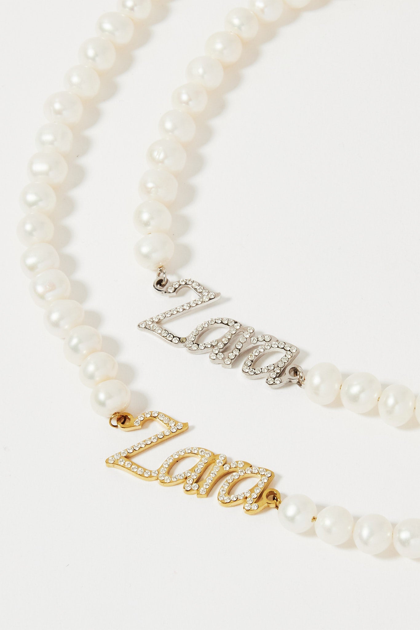 Iced Name Freshwater Pearl Necklace - White - 10mm