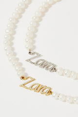 Iced Name Freshwater Pearl Necklace - White - 10mm