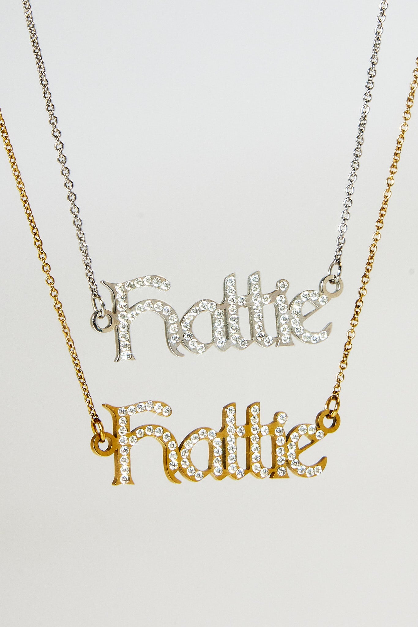 Iced Gothic Font Name Necklace - Gold - 10mm