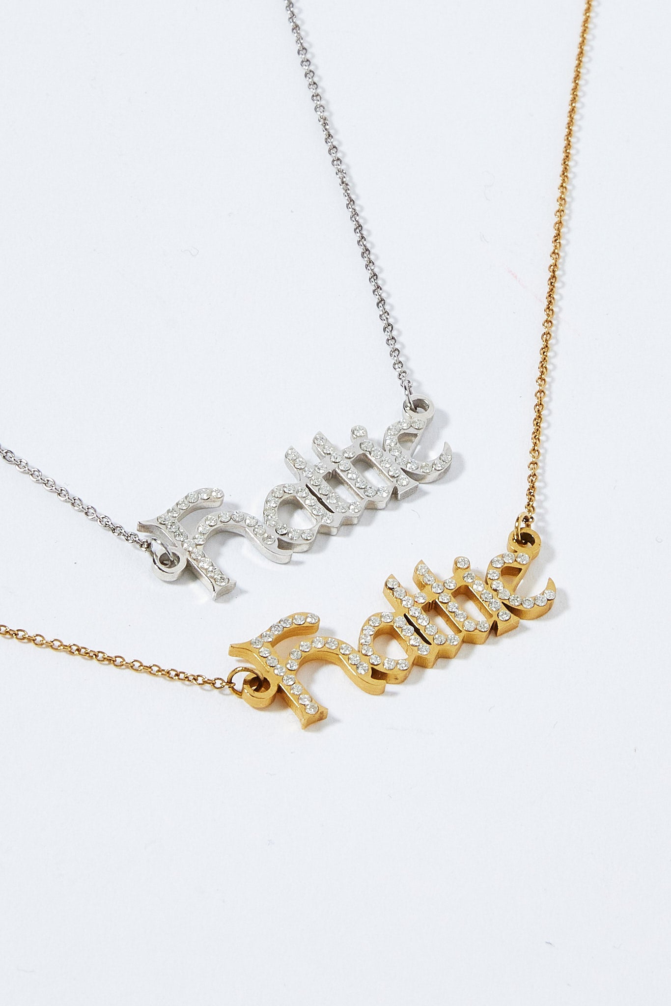 Iced Gothic Font Name Necklace - White - 10mm