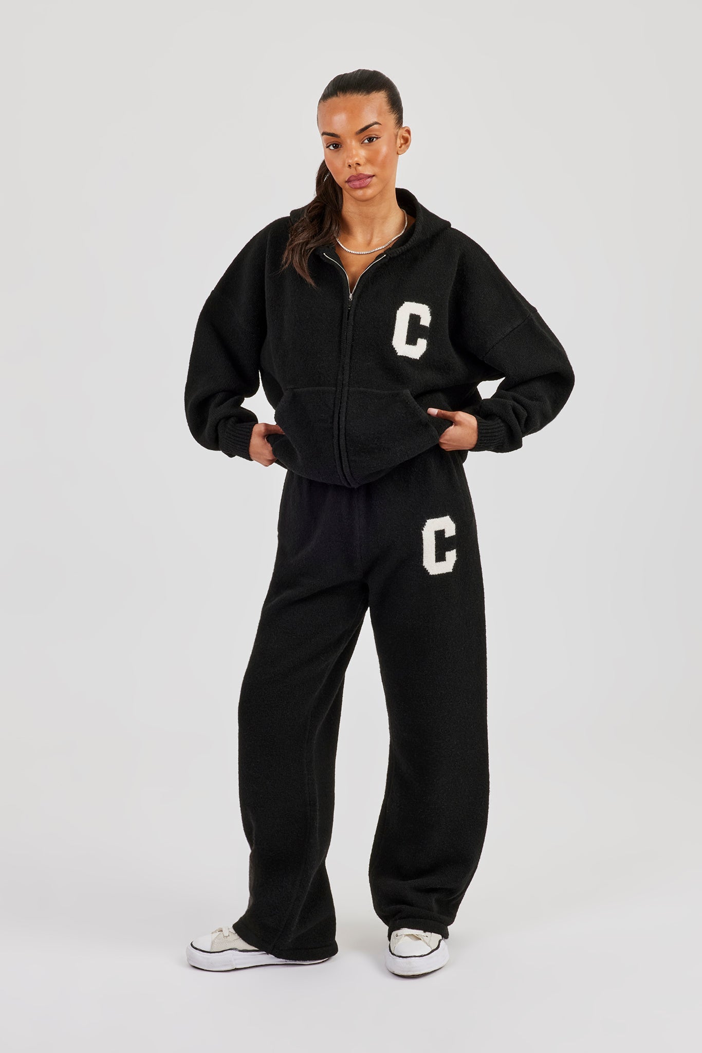 Wide Leg Knitted Jogger - Black