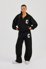 Wide Leg Knitted Jogger - Black