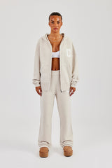 Hooded Zip Through Knitted Tracksuit - Oatmeal
