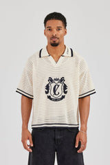 Crest Embroidered Knit Polo - Off White