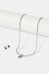 Blue Lapis & Gemstone Pear Necklace & Stud Earrings