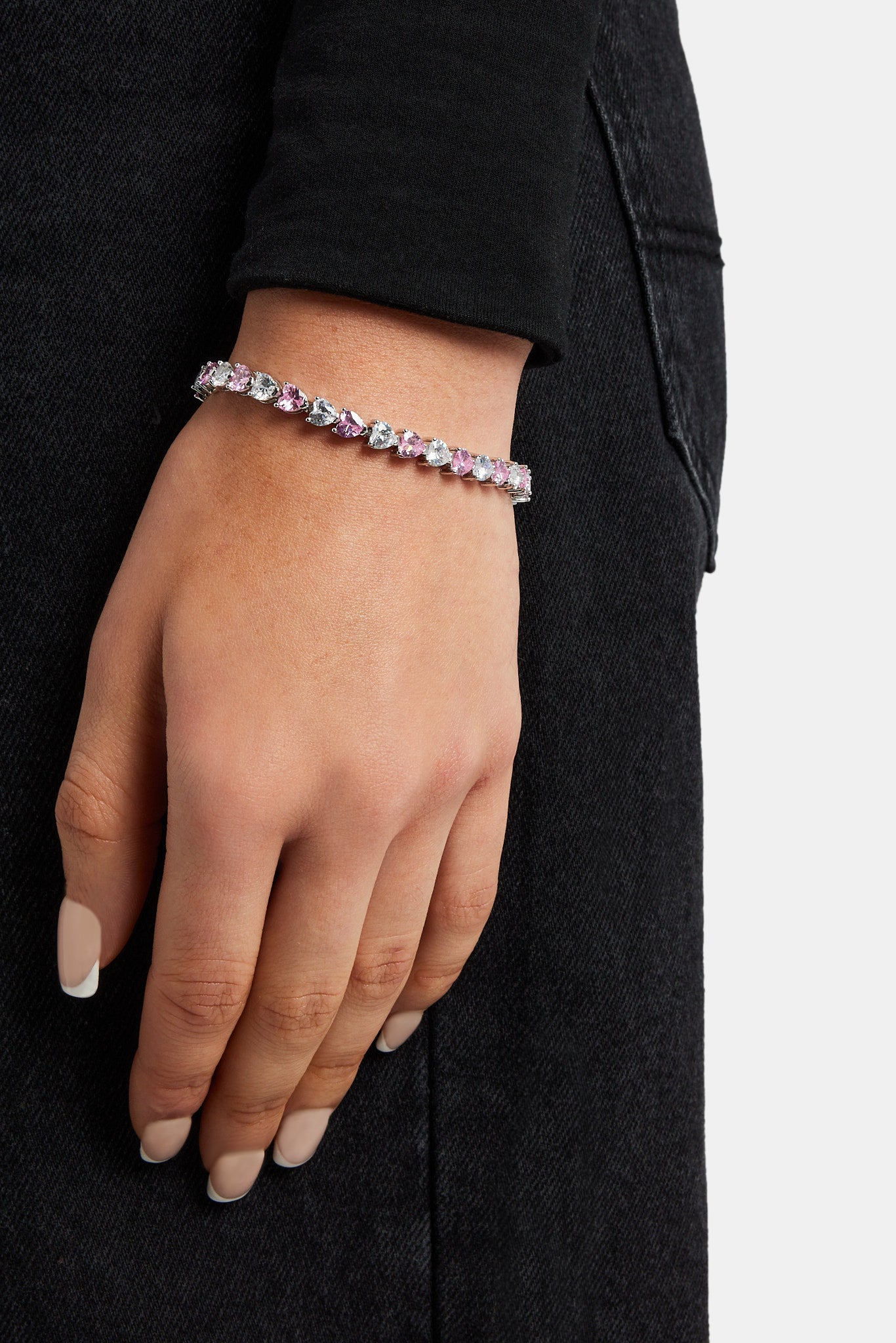 Pink & Clear Heart Tennis Bracelet - White - 5mm