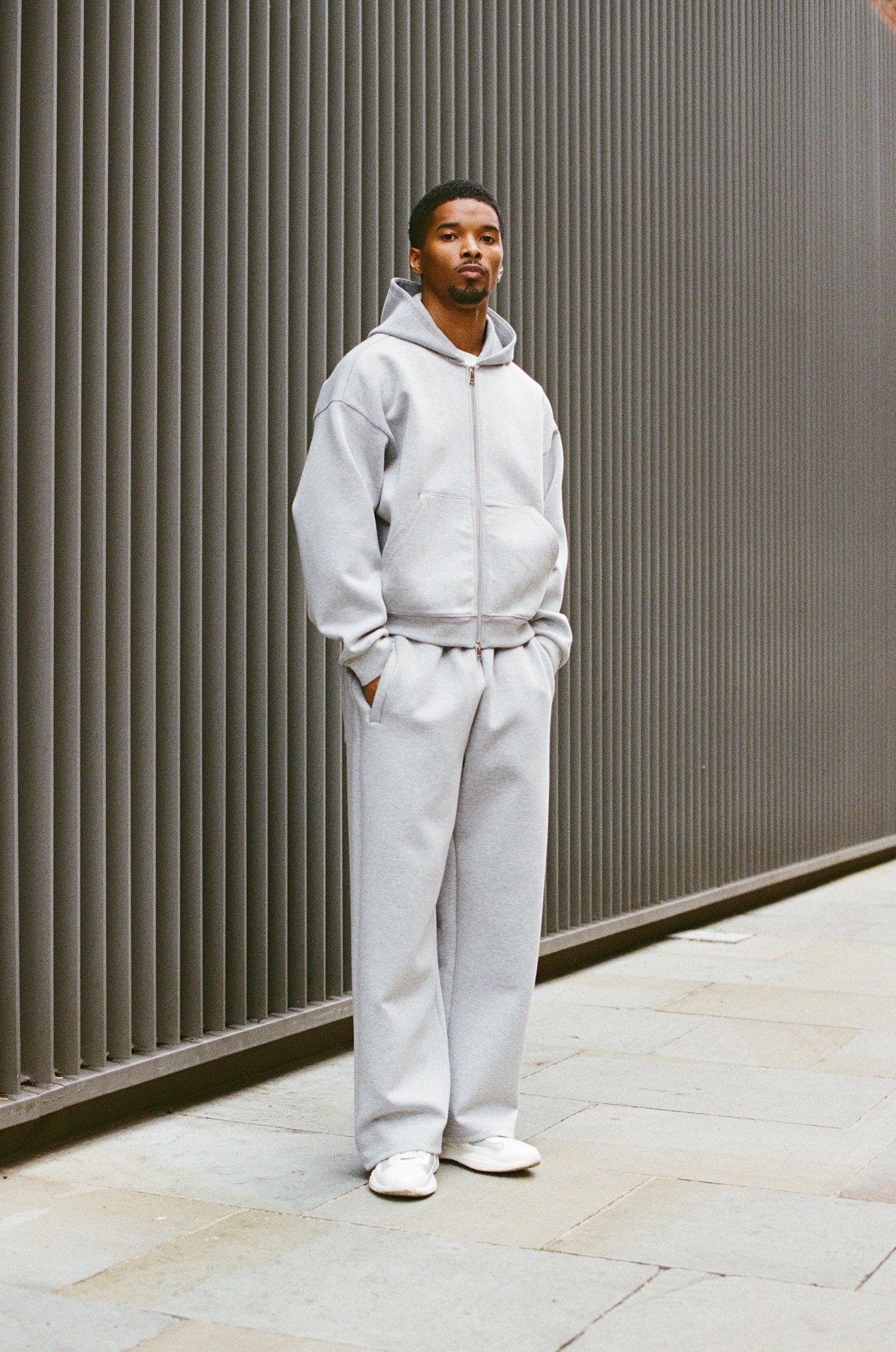 Scuba Zip Through Boxy Hoodie & Wide Leg Trouser - Grey