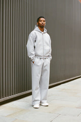 Scuba Zip Through Boxy Hoodie & Wide Leg Trouser - Grey