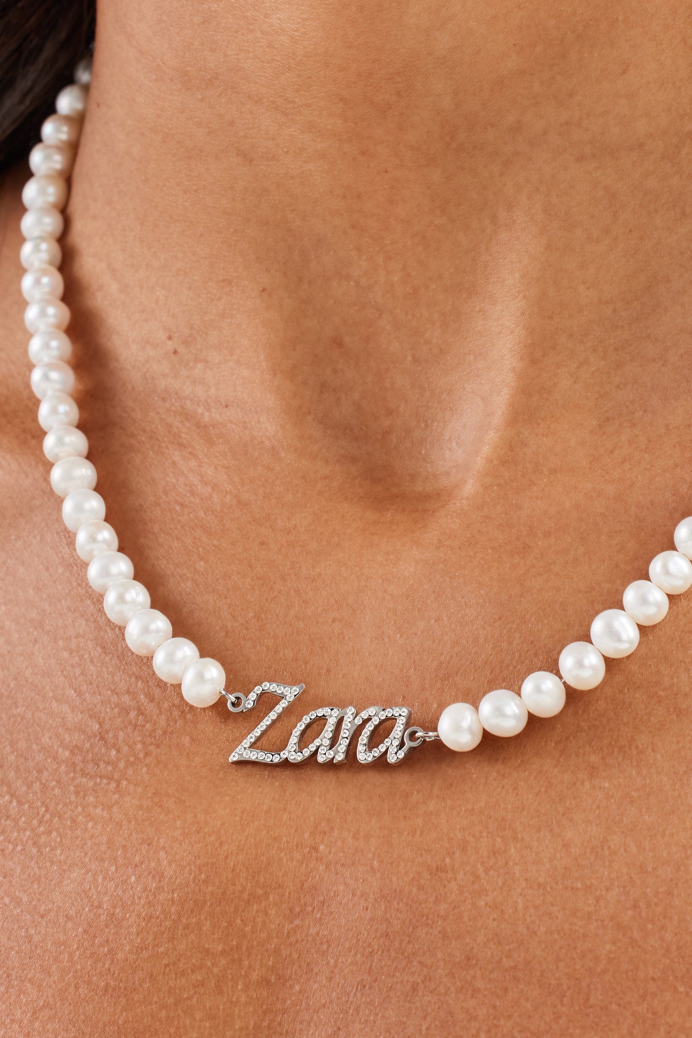 Iced Name Freshwater Pearl Necklace - White - 10mm